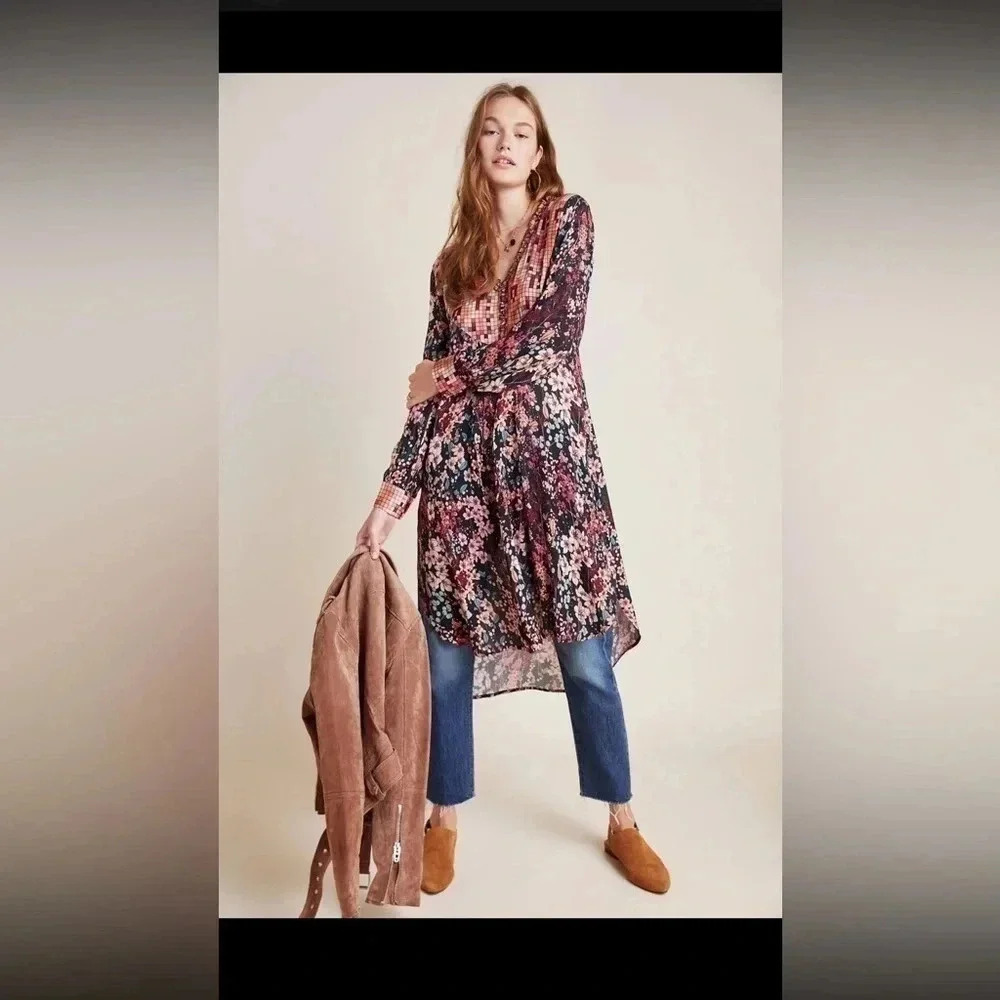 Anthropologie Bl^nk London Floral  dress Size Small Floral Print Slits In Front